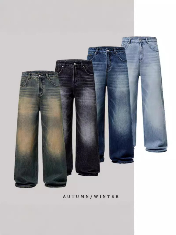 Jeans Men's Denim Direct Sales Straight Leg Loose Casual Youth Business Pants Wide Leg Jeans Men's Floor-Length Trousers