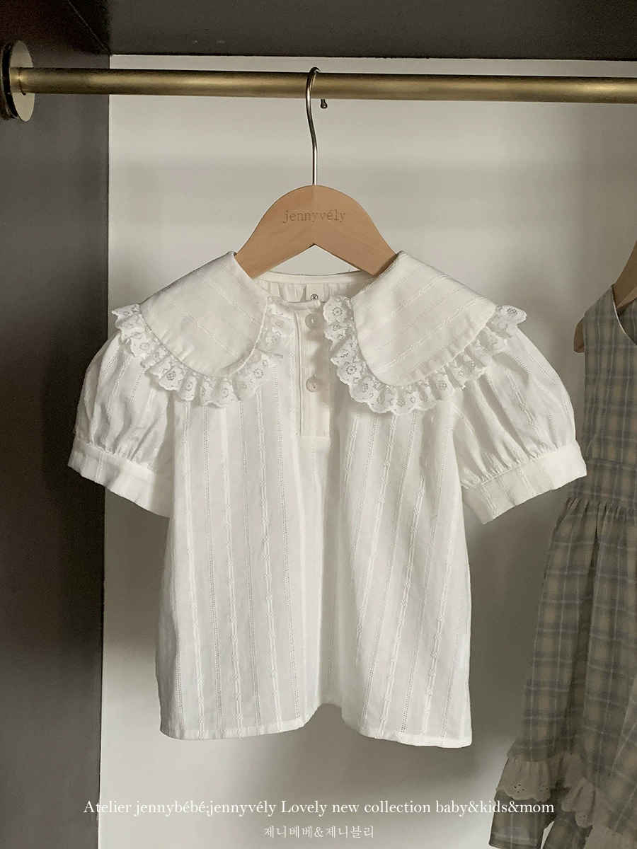 Тонкая рубашка для девочек jennybebe, футболка, с коротким рукавом