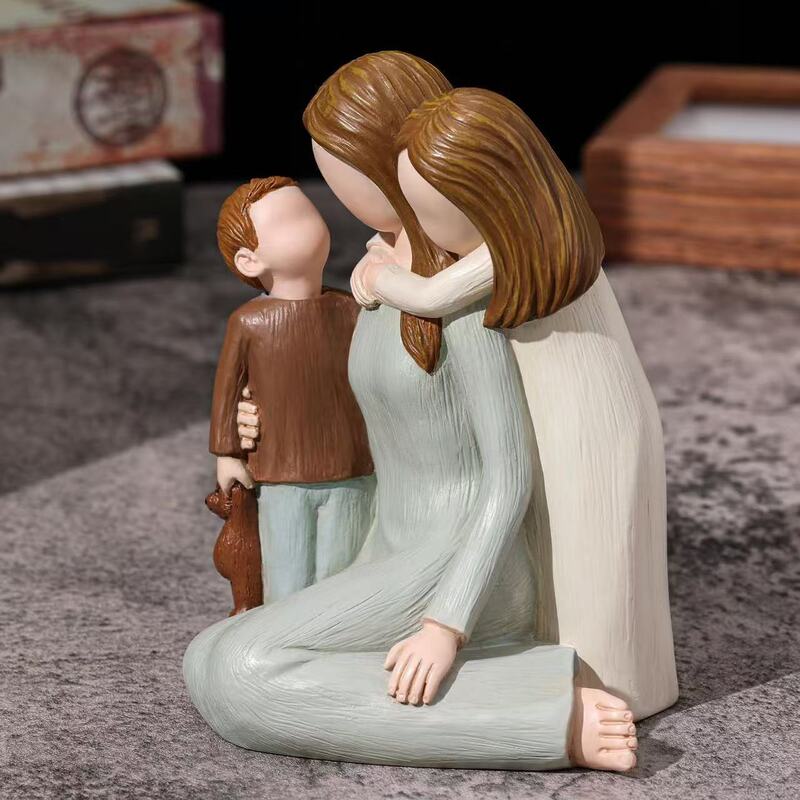 Cross-Border Resin Statue of a Family of Three, Family Bonding Home Decoration, Holiday Mother's Day Gift, Modern and Simple