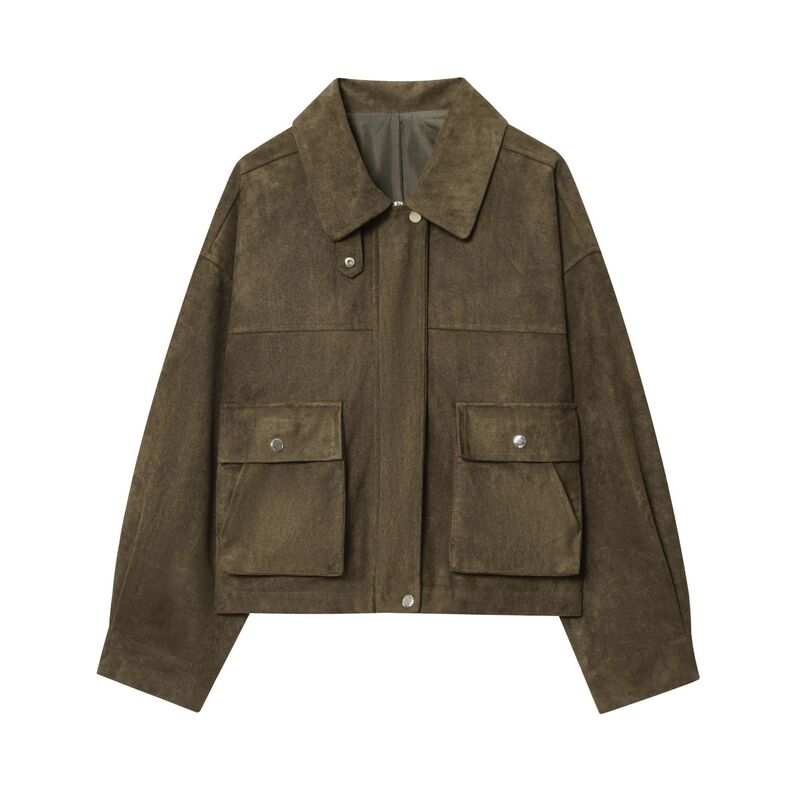 Za Cross-Border Foreign Trade Fashion Women's Retro Leather Ins-Style Women's Bomber Jacket Spring and Autumn Coat Women's Cardigan
