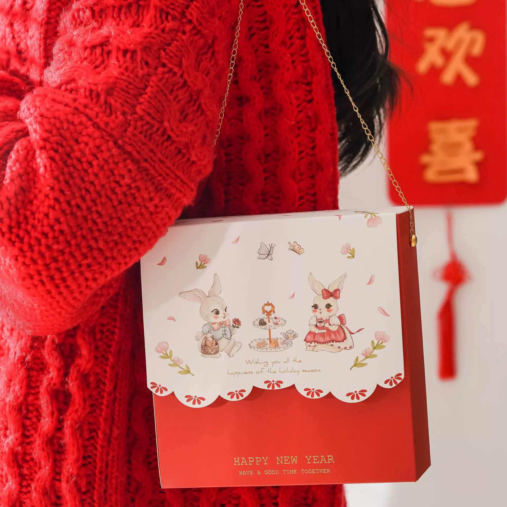 2023兔年创意包包手提礼盒蛋黄酥坚果雪花酥饼干包装盒新年糖果盒