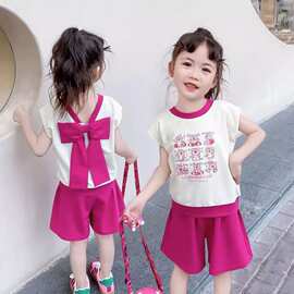 1516#40支酷丝绵夏中小童女童套装夏装2024新款儿童韩版洋气宝宝