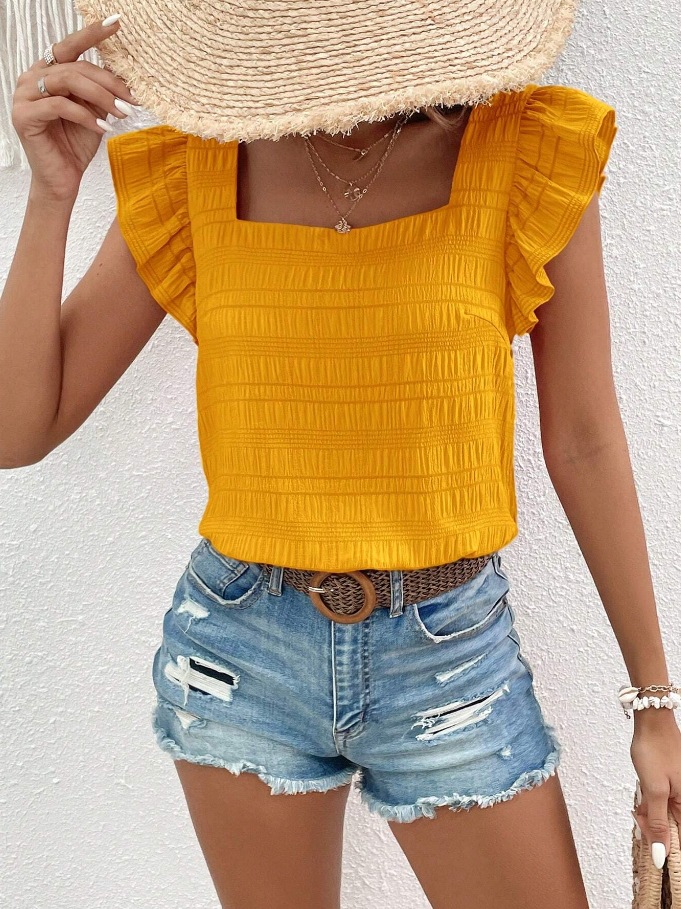 Women's T-shirt Short Sleeve Blouses Ruffles Simple Style Solid Color display picture 27