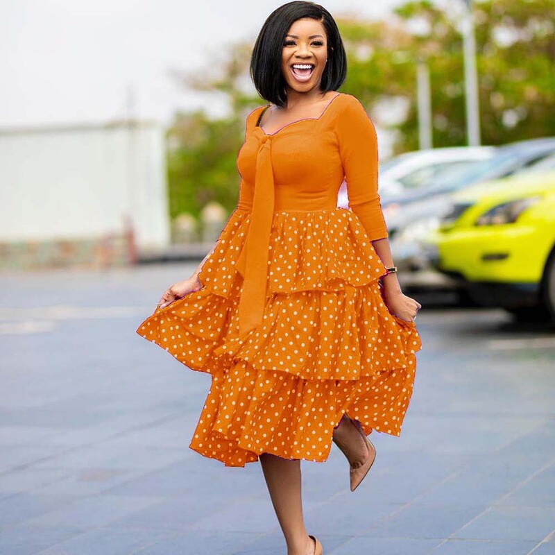 D117T European and American Women's Clothing Amazon Foreign Trade Plus-Size Cross-Border Dress Slimming Polka Dot African Dress Mom's Dress