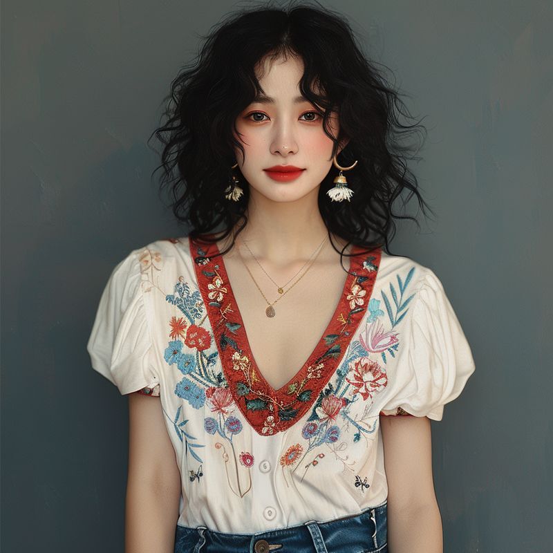 creamy-white V-Neck Lace Shirt Women's 2024 Summer New Explosions Loose Elegant Niche French Slim Top