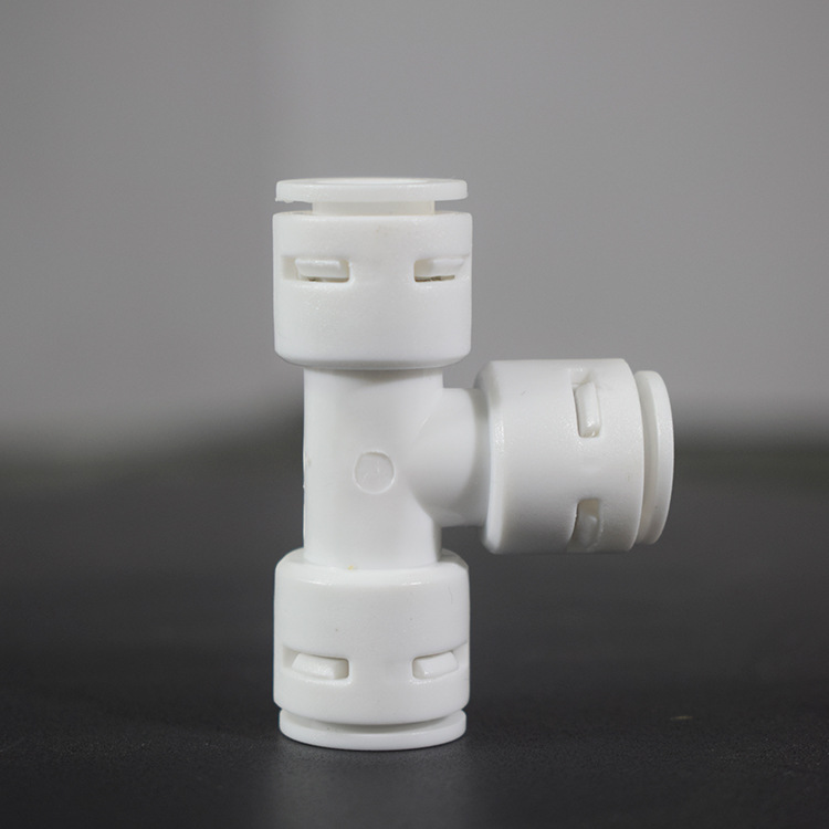 Water filter 3-way T connector with quick-connect, no-clamp 3-way connector, 3/8-inch male adapter, 3/8-inch pipe T joint fittings