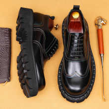 【vip专供】大头皮鞋男2025新款真皮厚底增高商务休闲英伦牛津鞋