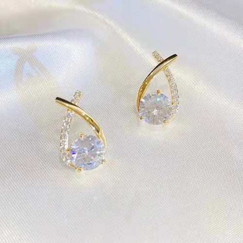 s925 silver needle geometric cross zircon earrings Korean style new fashion fishtail diamond light luxury multi-match earrings for women wholesale
