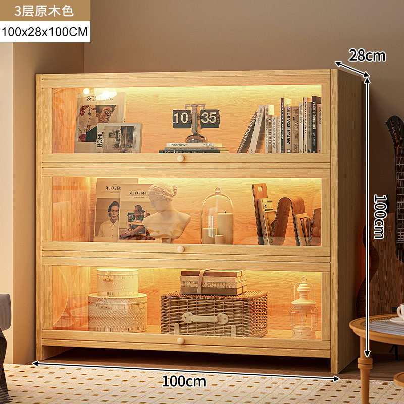 armario de madera maciza armario de almacenamiento en una pantalla de vidrio imitación de color nuez armario sala de estar estantería a prueba de polvo