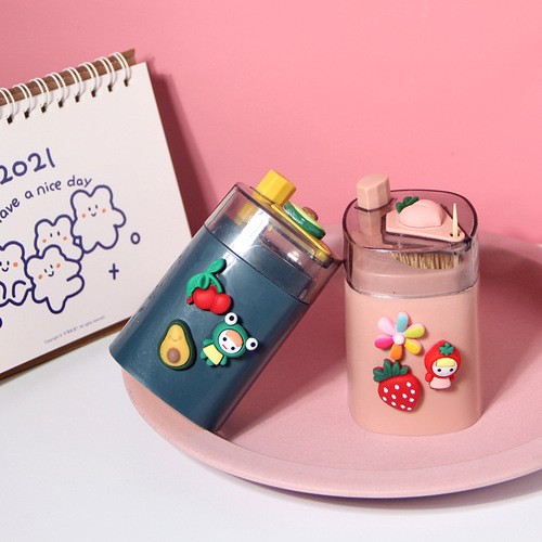Creative cartoon automatic push-type toothpick box home living room toothpick jar toothpick bottle portable plastic toothpick tube