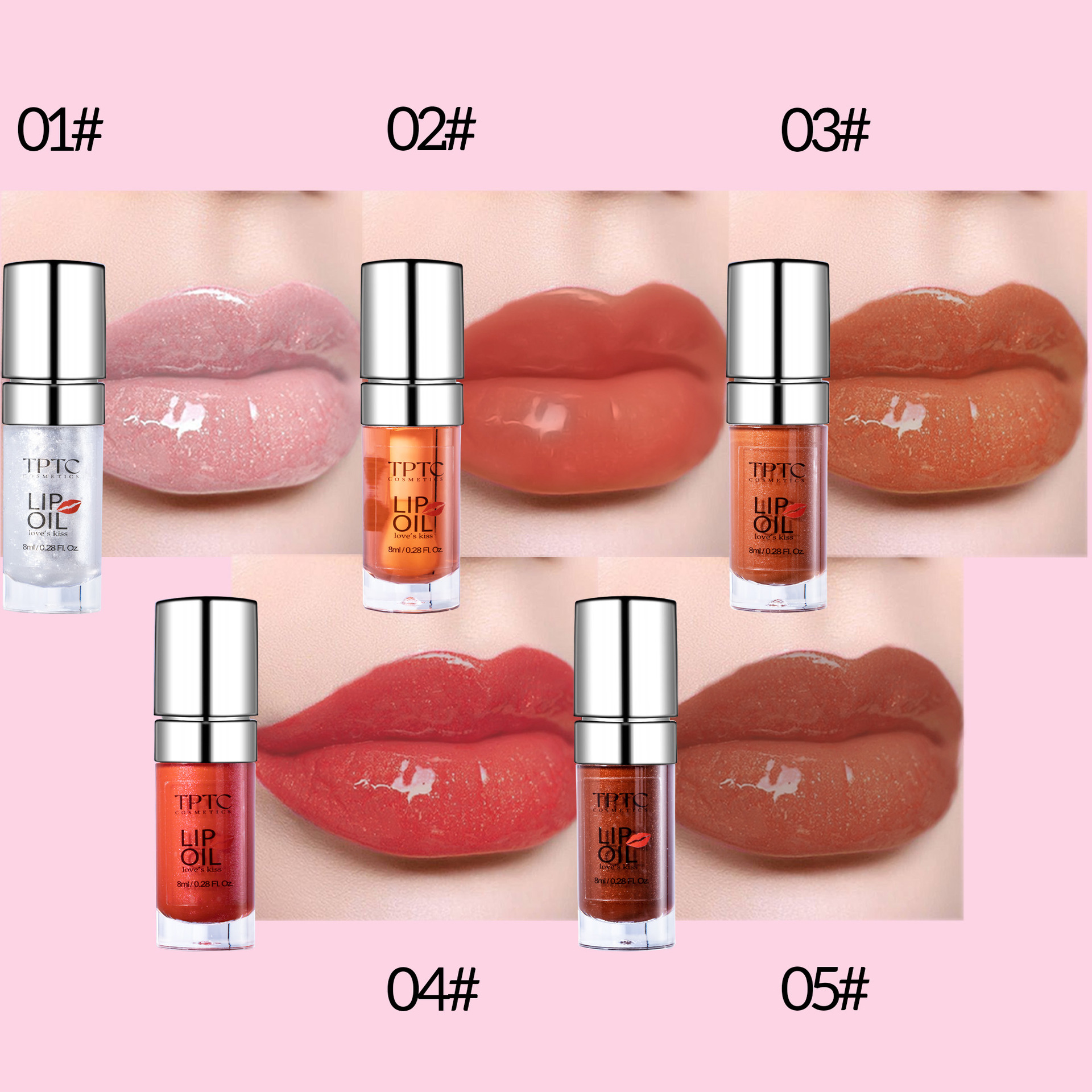 TPTC 5-color Cross-border Lip Enhancement Lip Gloss Moisturizing and Nourishing Lip Oil Glass Dudu Lip Gloss Non-stick Rim Red Lip Gloss undefined