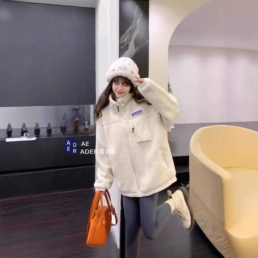 Куртка Jimo из овечьей шерсти, в наличии, в корейском стиле, свободного кроя, унисекс, повседневная, с светоотражающей этикеткой, из овечьего флиса