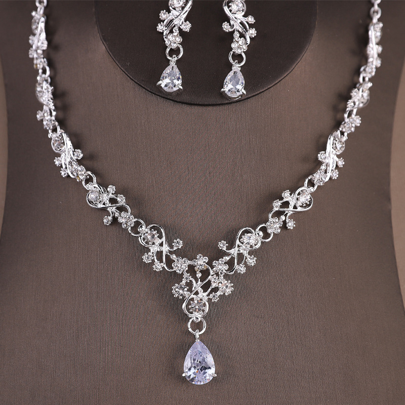 Bridal Zircon Necklace And Earrings Set For Wedding Accessories_voghion.com