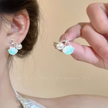 新款S925银针海星贝壳少女心耳钉韩国气质创意不对称小众珍珠耳饰