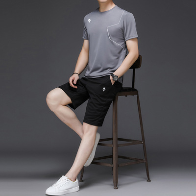 leisure time Thin section personality goods in stock summer trousers grey Hooded Catwalk Short sleeved Couples dress shorts Short sleeved