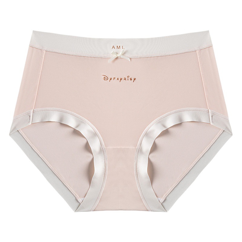 Ropa interior de seda de hielo para mujer de verano delgada sin costuras de cintura media transpirable sedoso desnudo de secado rápido estilo de niña máscara de malla pantalones cortos