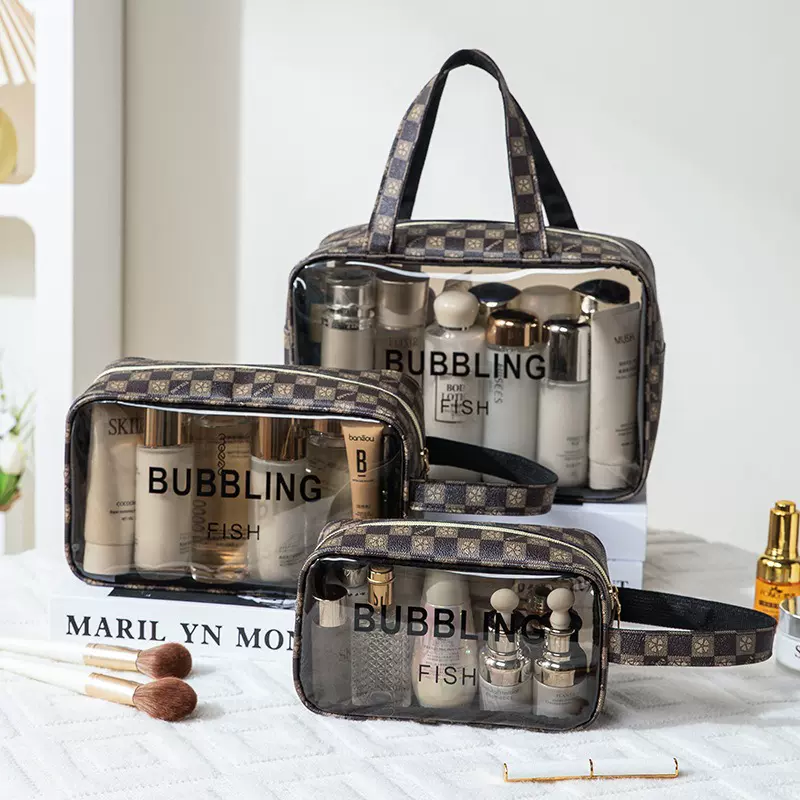 化妆包大容量高级感PU透明手提防水洗漱包旅行便携式收纳包游泳包