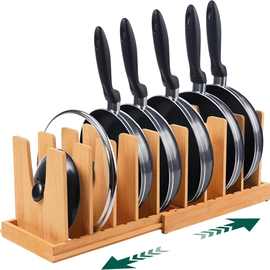 跨境厨房碗碟收纳架盘子锅具架可伸缩木质橱柜架厨房锅盖架碗碟架