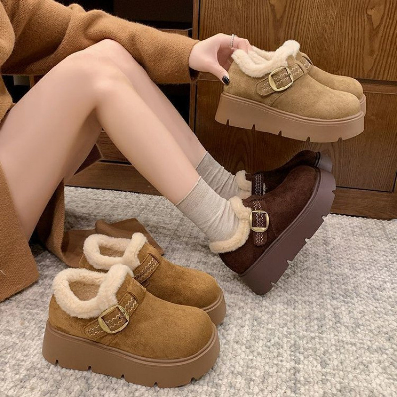2026 Winter Frosted Loafers, Furry Cotton Shoes, Foreign Trade Thick-Soled Height-Increasing Birkenstock Shoes, Women's Shoes, Fleece-Lined Warm Snow Boots