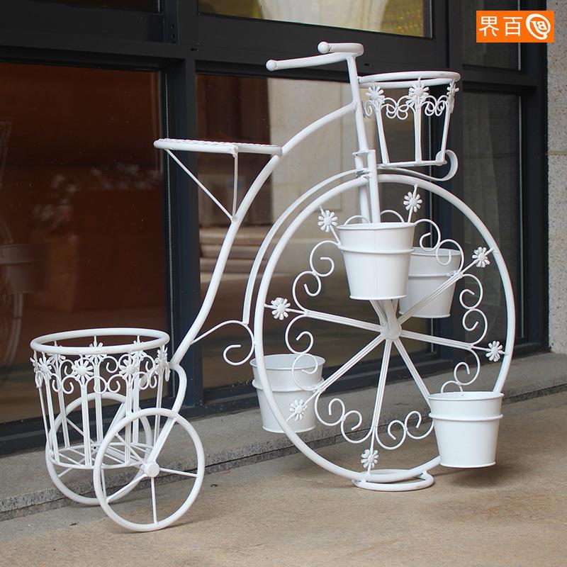 创意欧式自行车 铁艺 花架花园阳台绿萝花盆架家居商场装饰摆件