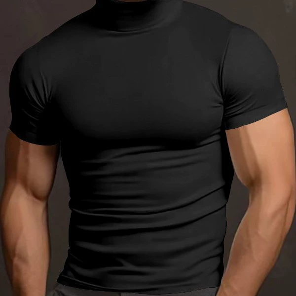 Летняя европейская и американская новая мужская сплошная эластичная стройная спортивная футболка с короткими рукавами