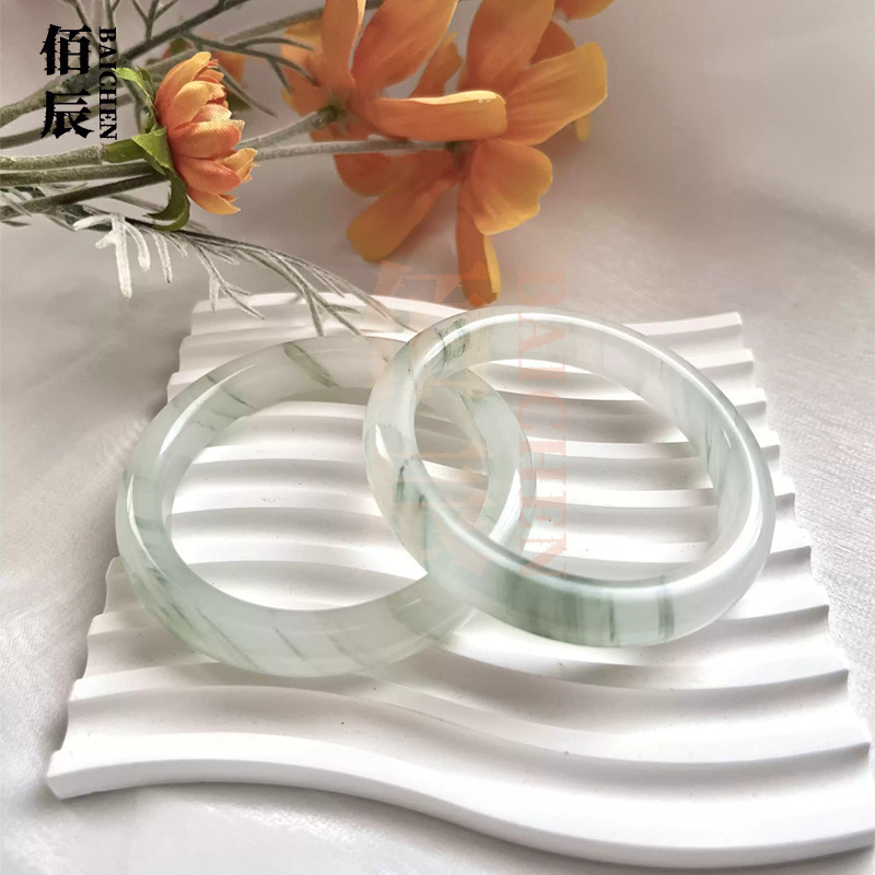 新疆天山翠ブレスレット雪翠氷種漂花玉ブレスレット天然金糸玉翡翠色玉ブレスレット|undefined