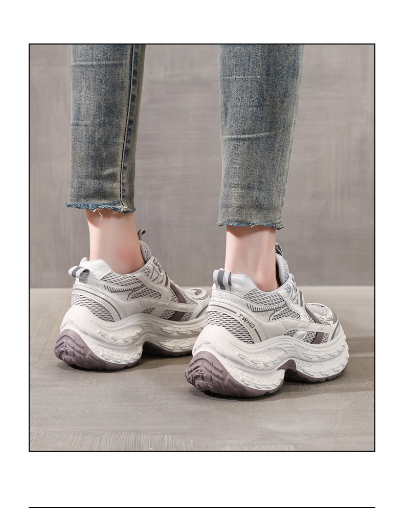 Giày sneaker nữ chunky đế dày lưới thoáng khí tăng chiều cao — màu be chi tiết 15