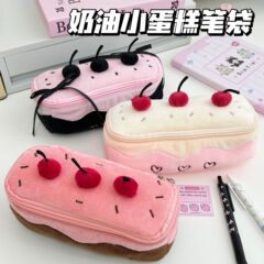 かわいいチェリーケーキぬいぐるみ鉛筆バッグ女の子のための見栄えの良い化粧品バッグ学生大容量文具鉛筆収納ボックス