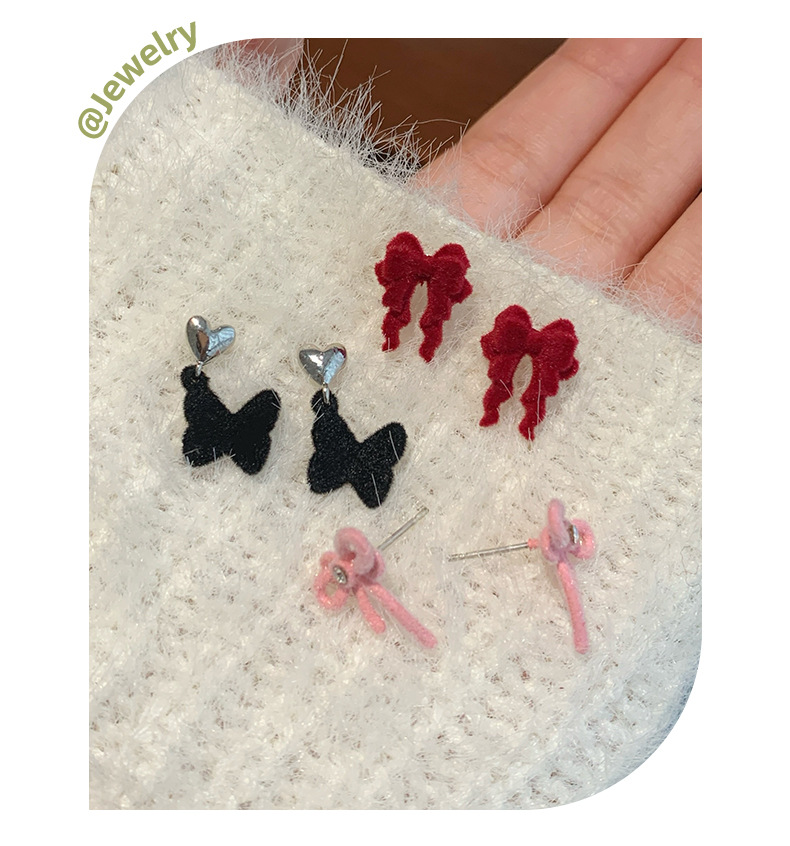 Date, Tea Party Occasion Flocking Material 1 Set Sweet Heart Shape Bow Knot Flocking Ear Studs
