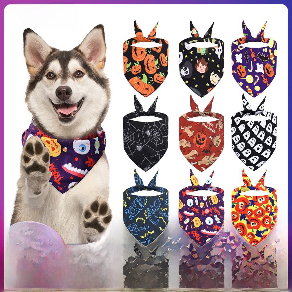 Cross-border New Halloween Ghost Festival Dog Cat Pet Triangle Towel Printed Cute Pet Scarf