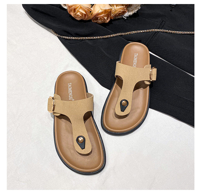 Dép sandal nữ quai ngang da bò thật đế dày phong cách Hàn Quốc — Màu Kaki mặt nhung, Màu đen mặt nhung, Trắng sữa vân vải chi tiết 24