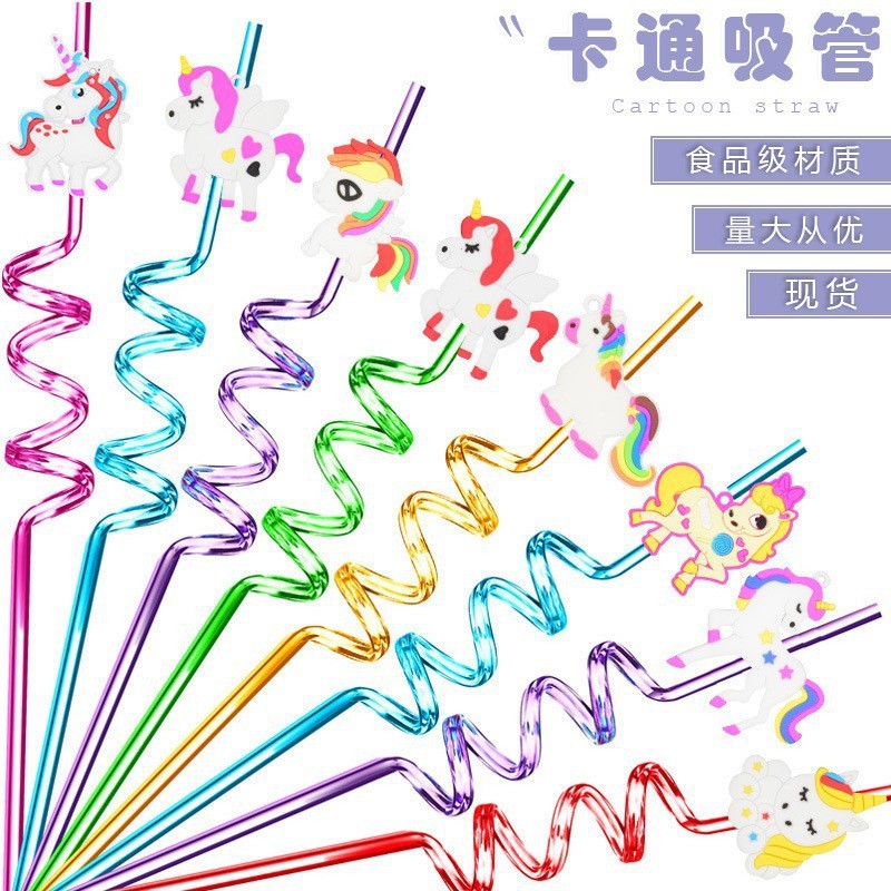 Cross-border PVC bar fiesta paja al por mayor forma creativa paja niños dibujos animados saludable juguete de paja de plástico