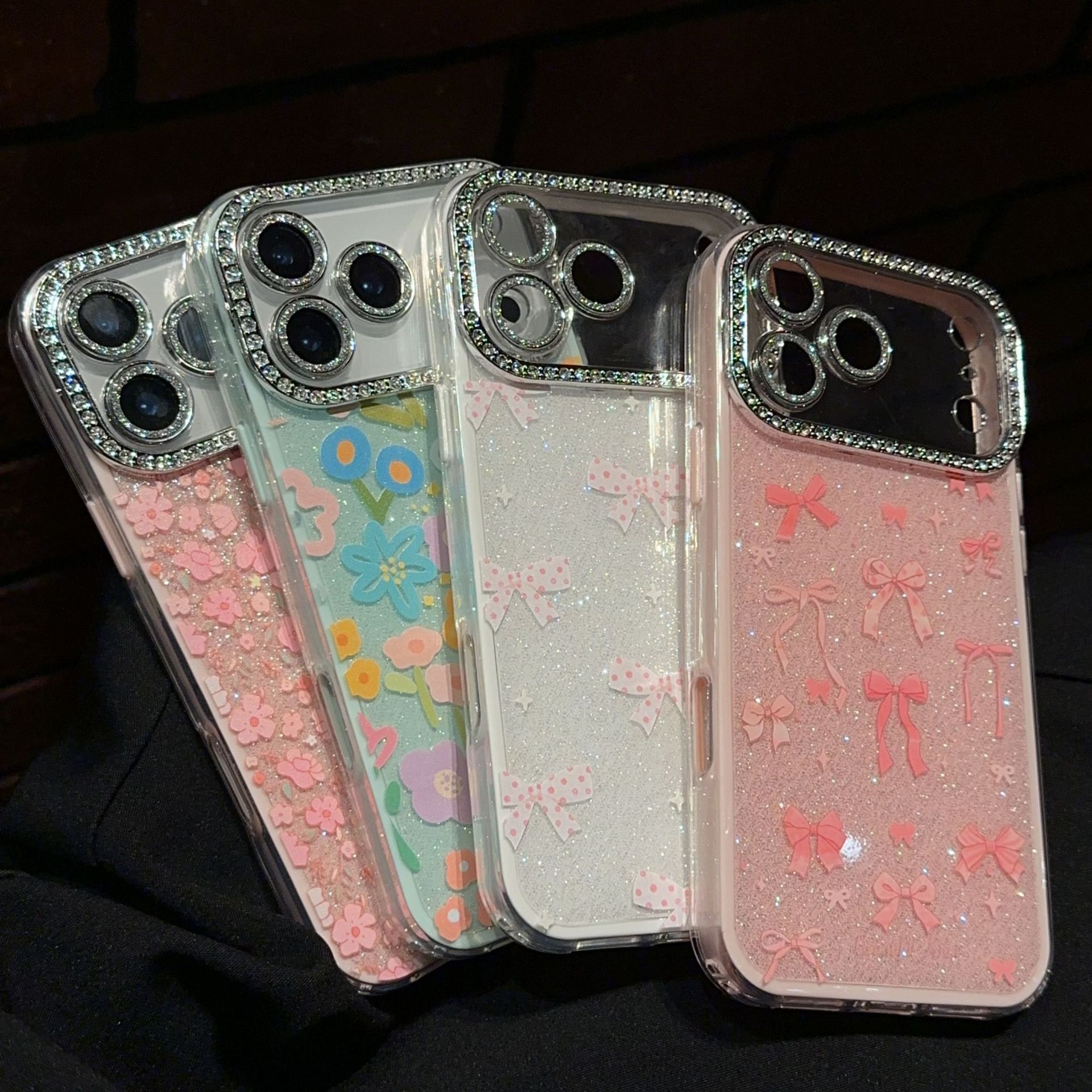 精孔点钻框二合一适用苹果17promax手机壳iphone16/IP11碎花温柔