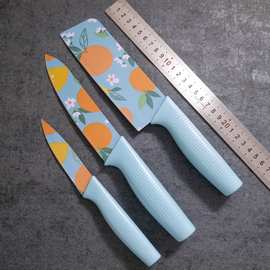 印花套刀3件套装不锈钢可带刀套三件套刀具阳江菜刀厨师水果刀厨
