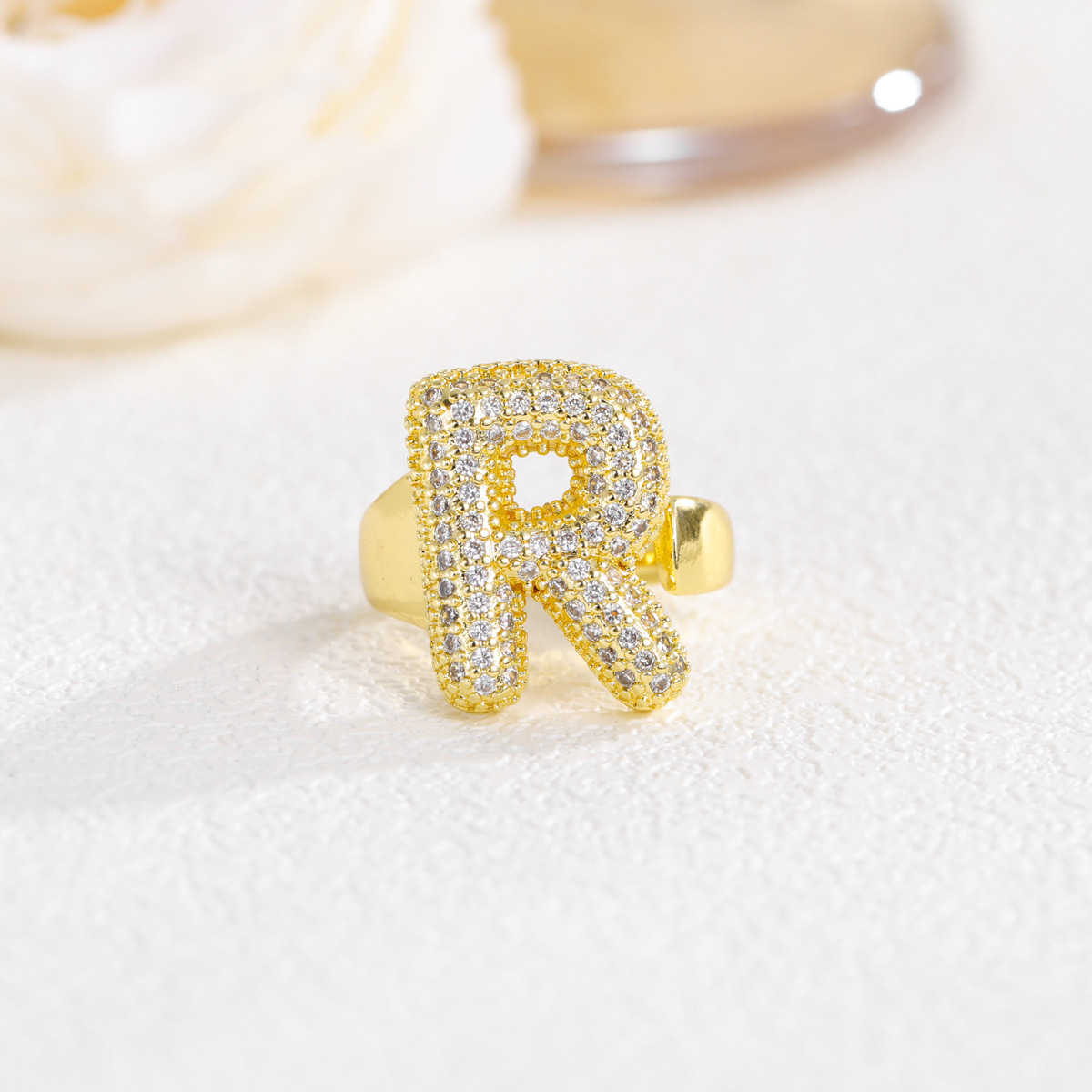 Přeshraniční horký prsten s 26 anglickými písmeny vykládaný diamantem, zirkonem, pozlacený, otevřený prsten, velkoobchodní dodávka, jednoduchý vítr_voghion.com
