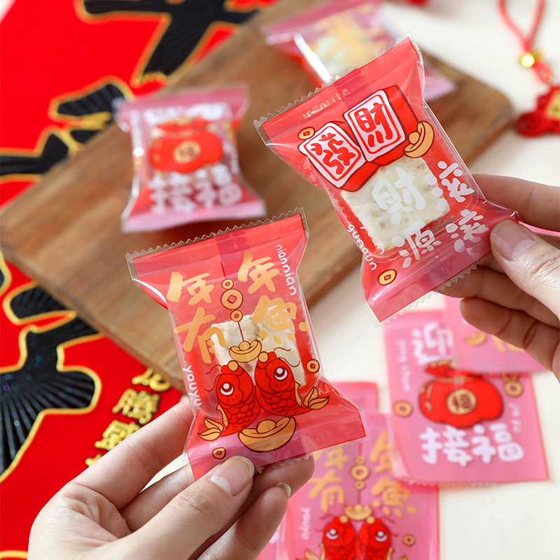 2025 año nuevo serpiente copo de nieve bolsa de embalaje crujiente rojo turrón festivo galletas máquina de hornear hecha a mano bolsa sellada