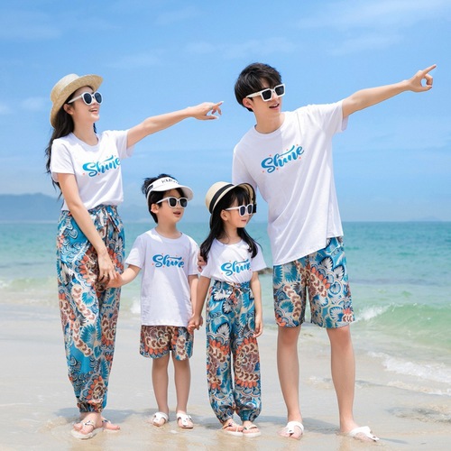  new parent-child clothing summer clothing family of three and four mother-daughter clothing family travel vacation photo beach suit