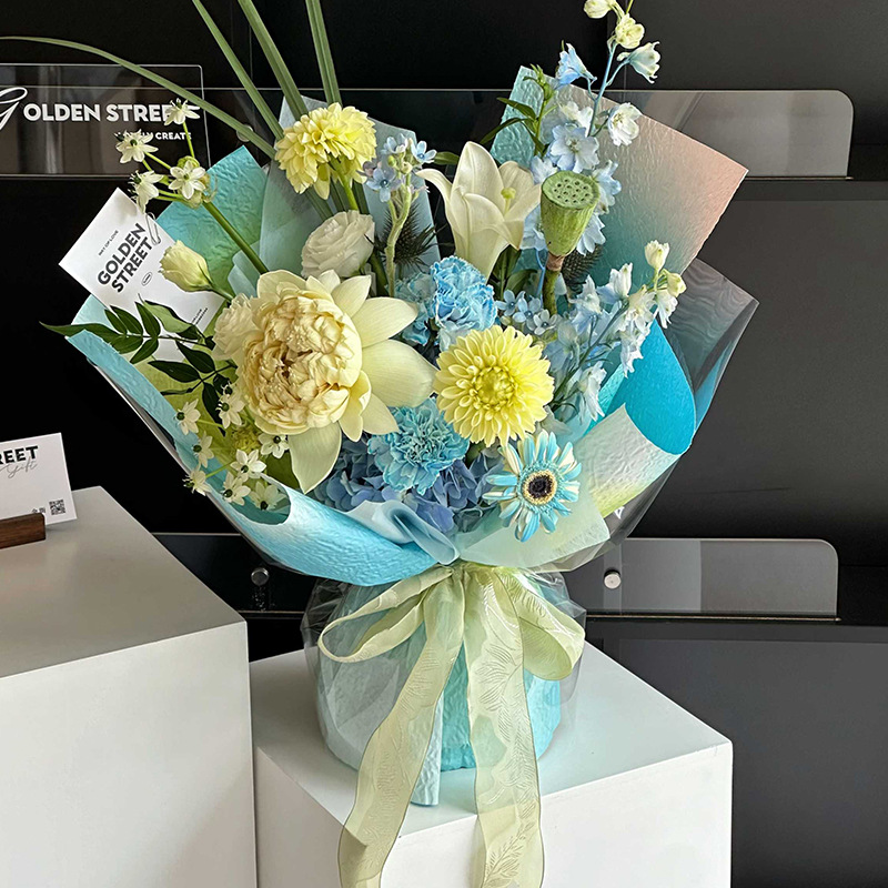 Papel de piedra gradiente textura de papel plegado flor florista embalaje de flores materiales de papel de flor impermeable engrosado sensación de alta calidad