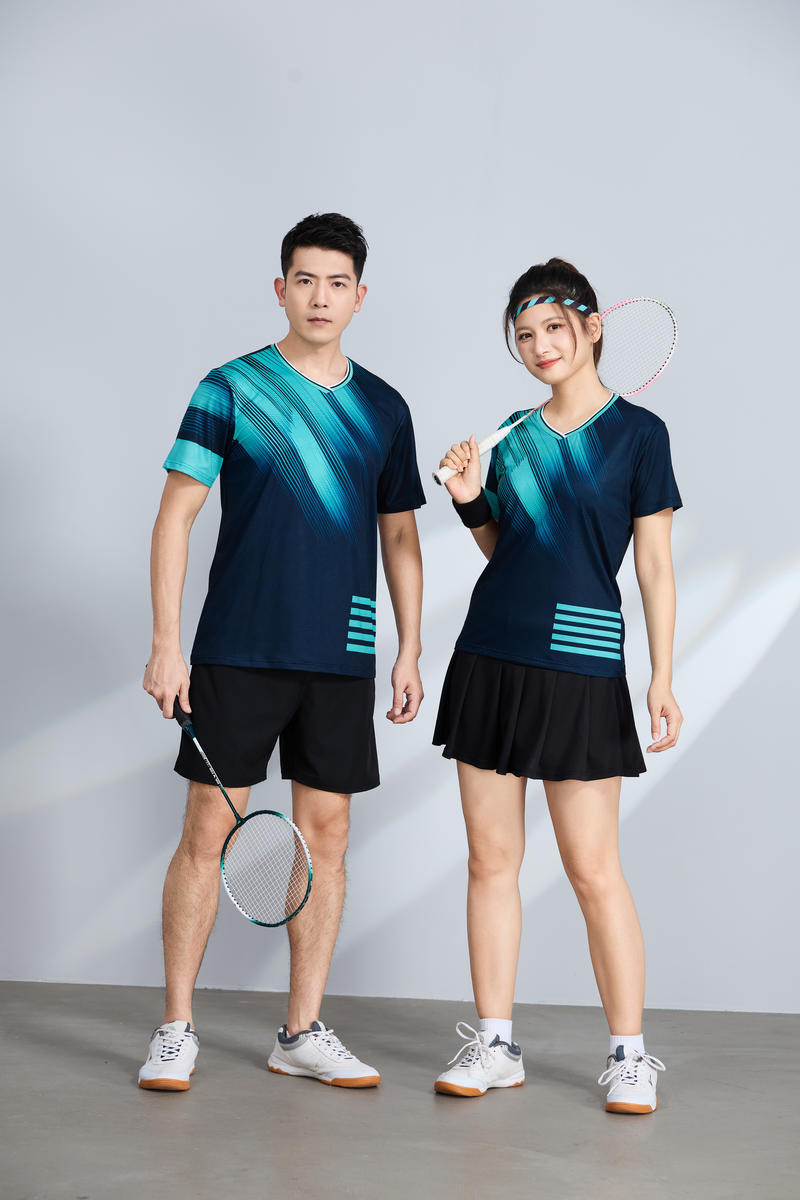 poliamonio rápido secado transpirable bádminton hombre niñas adultos el mismo cuello en V entrenamiento deportivo superior impresión personalizada