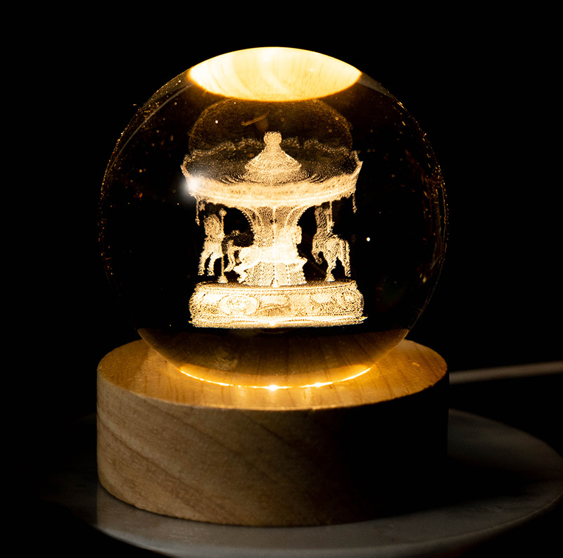Luminoso Galaxy talla interior Luna bola de cristal luz la noche creativa decoración escritorio USB base madera regalo para niños y niñas