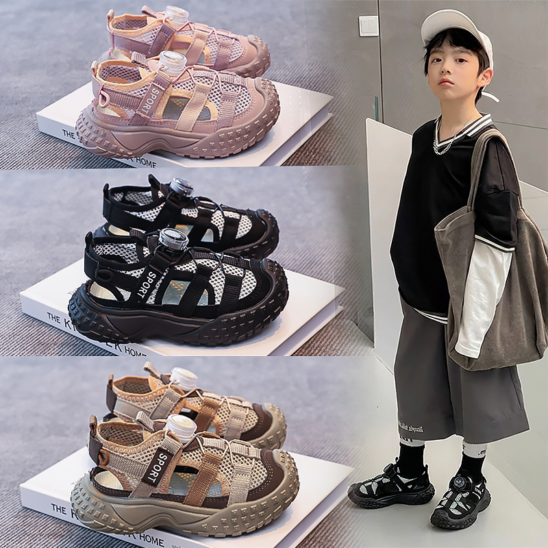 Sandalias Deportivas con Botón para Niños, Transpirable y Antideslizante para Playa