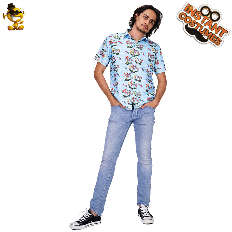 Moda europea y americana hombres adultos guapo color claro impreso camisa Hawaii playa moda casual transfronteriza ropa de hombre