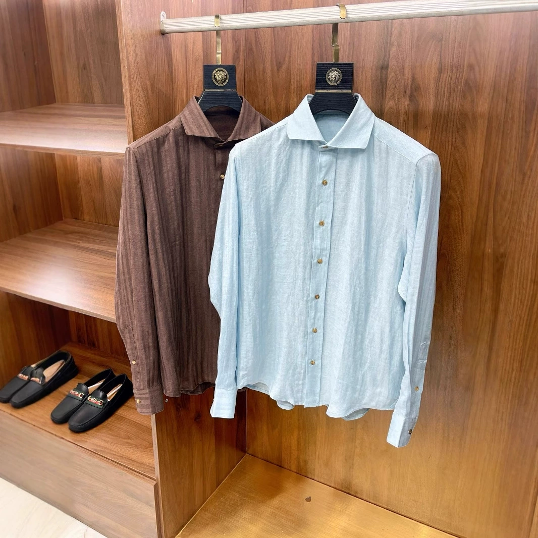 25ss мужская рубашка ранней весны, дышащая льняная рубашка на пуговицах с длинными рукавами 250611