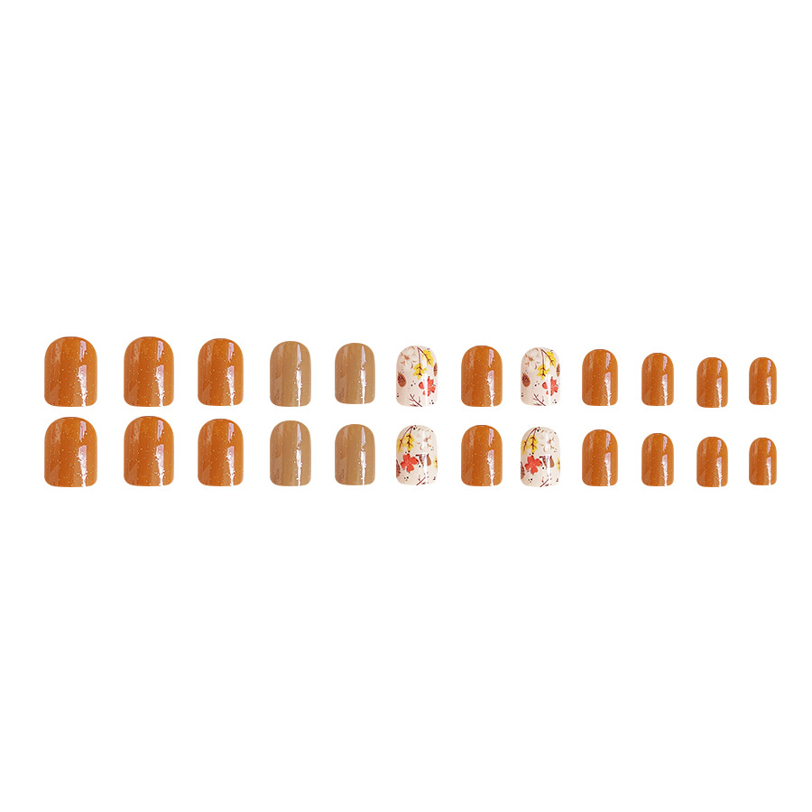 Short Bright Face Square Armor Cute Gentle Floral Solid Color Glitter Gleam Pressing Manicure for Women 24 Pieces_voghion.com