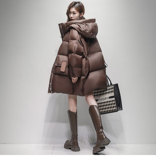 羽绒服女中长款2025冬季新款加厚白鸭绒时尚百搭宽松保暖面包服女|undefined