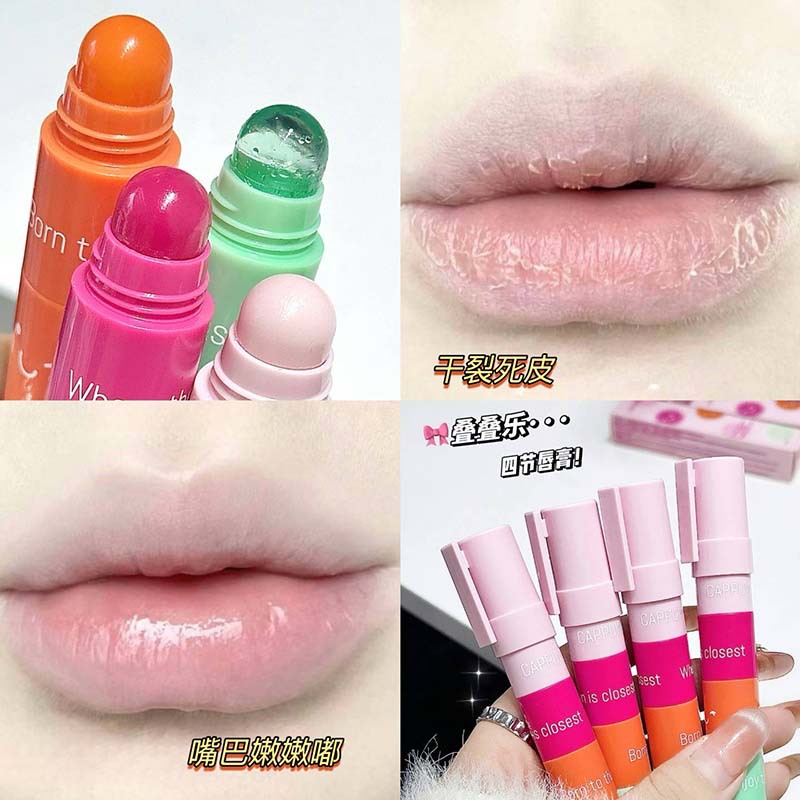 Cappuvini Jenga Bálsamo labial de cuatro colores Hidratante, Hidratante, Exfoliante, Hidratante, Labios, Cuidado de labios, Estudiante