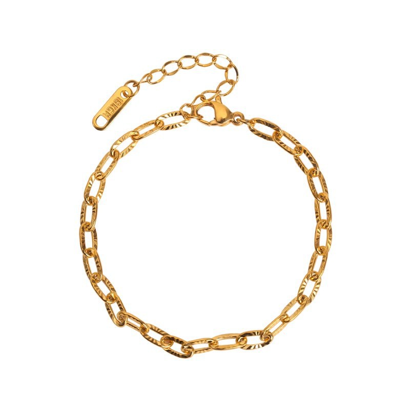European Gold Embossed Link Bracelet Minimalist Thin Design_voghion.com