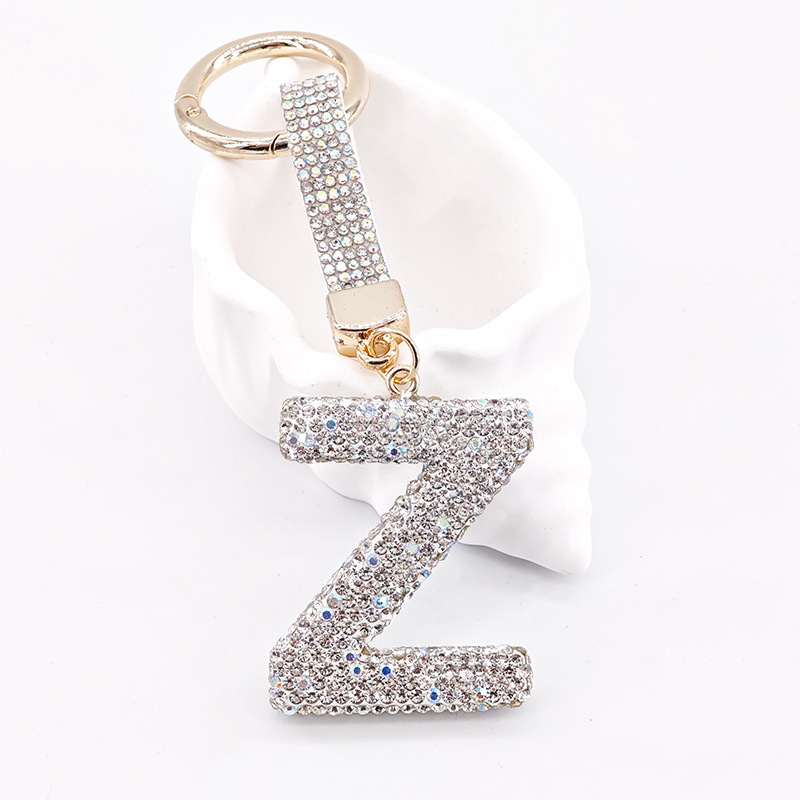 1 Initial Rhinestone Letter Keychain - Name Key with Beads and Large Cursive/Gothic Pendant