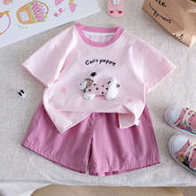 女童套装2025夏季新款儿童洋气时髦卡通短袖上衣短裤两件套女宝宝
