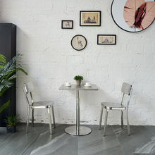 简约咖啡厅户外不锈钢小方桌小户型家用可正方形小型餐桌2人